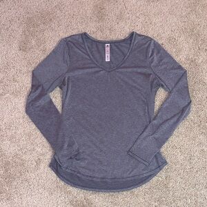 Women's 90 Degrees Long-Sleeve Gray Athletic Workout V-Neck Top Small